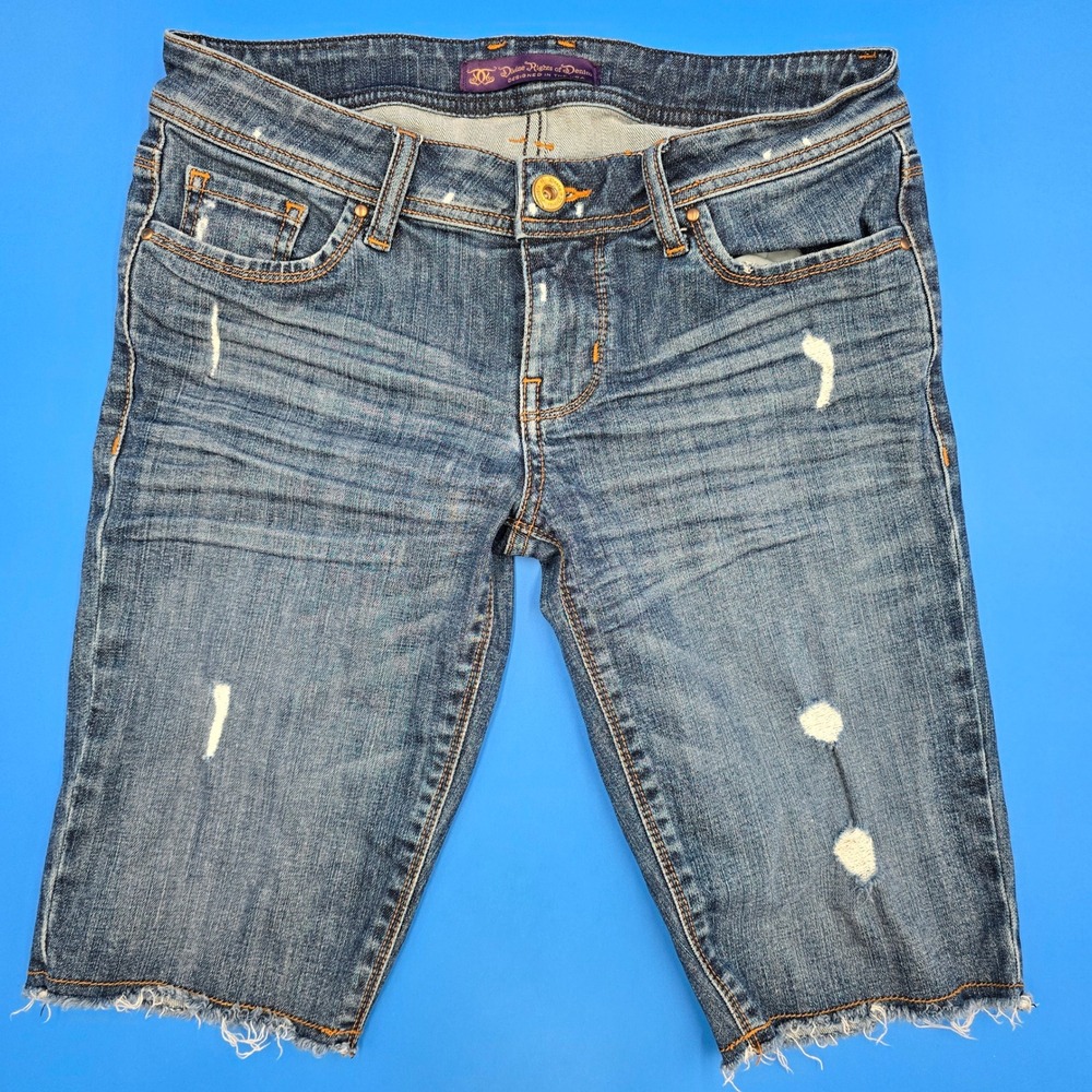 Divine Rights of Denim Distressed Bermuda Shorts Blue Raw Hem 27